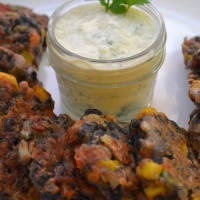 Crispy Black Bean Fritters with Creamy Cilantro Dipping Sauce