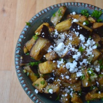 Marinated and Roasted Eggplant with Goat Cheese and Smoked Almonds
